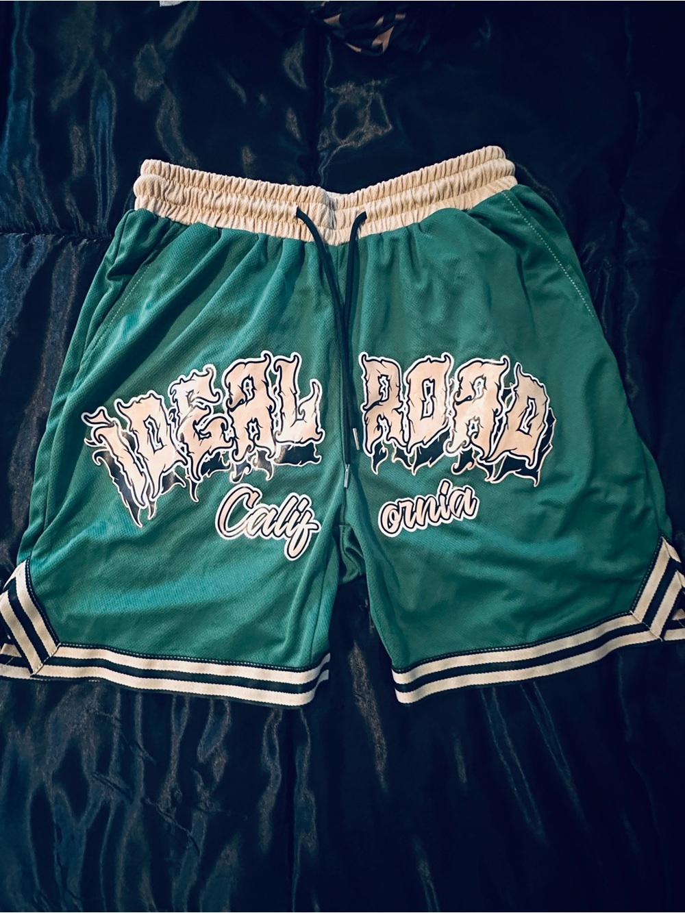 SHEIN Green Graphic Athletic Shorts with Cream Waistband